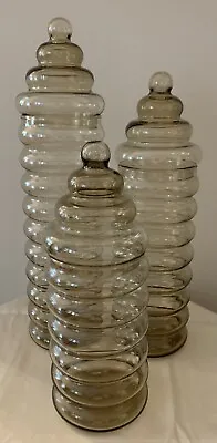 Buy Vintage Holmegaard Primula Jacob Bang Smokey Glass Apothecary Jars & Lids 6 Pcs. • 237.54£