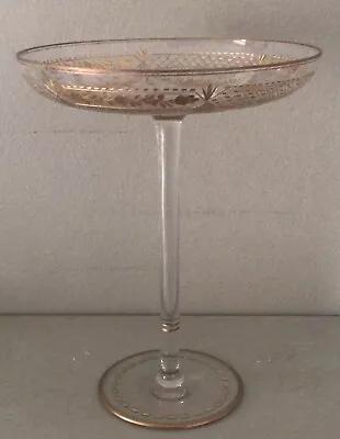 Buy Antique Late 19th Early 20th Century Clear And Gilded Glass Tazza 22cm Tall • 35£