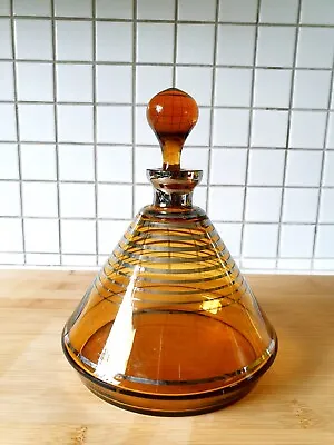 Buy Cocktail Decanter Amber Glass Gold Czech? 1950s 1960s Vintage • 20£