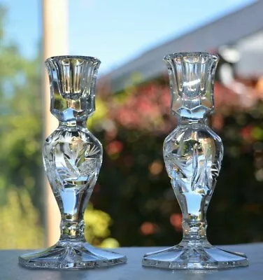 Buy A Pair Of Stunning Cut Glass Candle Holders Elegant Quality 14cm / 5.5  Tapered • 35£
