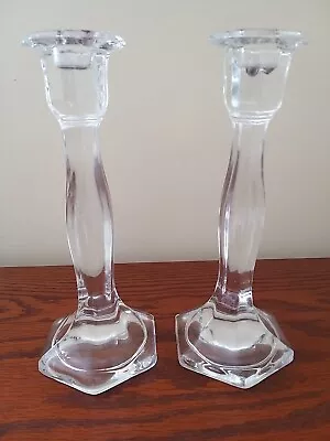 Buy Large Pair Of Tall Heavy Clear Glass Candlestick Holders - Elegant & Beautiful • 14.95£