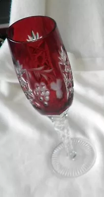 Buy Single Red Bohemian Cut To Clear Crystal Champagne Glass Goblet • 33.75£