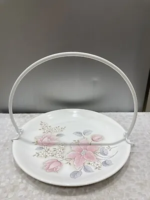 Buy Vintage Poole Pottery Pink Floral Cake Plate With White Detachable Handle VGC • 5.99£