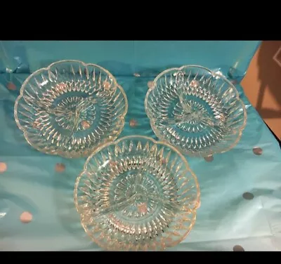 Buy Vintage Cut Glass 3 Section Selection Snack Bowls • 0.99£