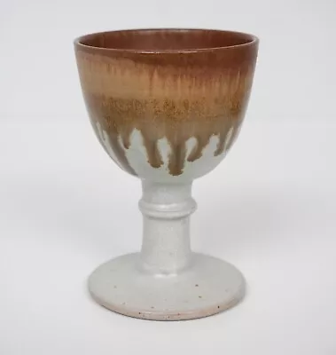 Buy Chris Aston Studio Pottery Elkesley Reactive Glaze Goblet Ceramic Brown Drip Cup • 19.99£