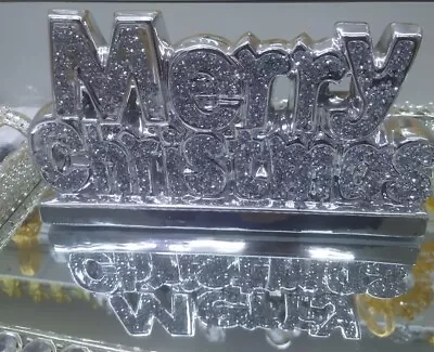 Buy Merry Christmas Silver Crushed Diamond Ornament Home Décor Bling Crystal Gift • 19.99£