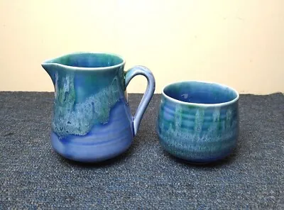 Buy Lamorna Cornish Studio Pottery Blue Green Sugar Bowl & Cream Jug Cornwall • 12.99£