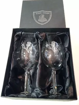 Buy Boxed Pair Of Burns Crystal Thistle Wine Glasses • 8.50£