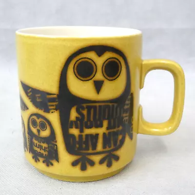 Buy Vintage Hornsea Pottery John Clappison Owls Newsprint Yellow Mug 1974 (Bec) • 10.50£