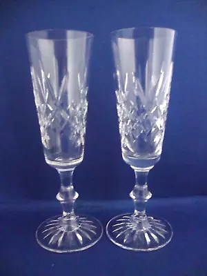 Buy 2 X Edinburgh Crystal Lomond Cut Pattern Champagne Flutes Glasses - Signed • 29.95£