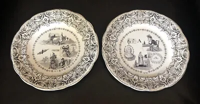 Buy Two 19th Century French Antique Collectible Rebus Riddle Plate ~ GIEN 8 Rare! • 212.18£