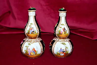 Buy Antique Meissen Handpainted Double Gourd Lidded Vase Pair Of A/F • 149£
