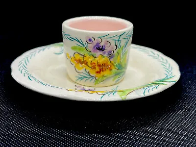 Buy Vintage  1960s Axe Vale Pottery Devon England Hand Painted Egg Cup & Saucer • 9.99£