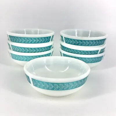 Buy Vintage Corning Bowls 5” Laurel Leaf Pattern Turquoise Teal￼ Pyrex Set Of 7 • 47.35£