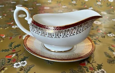 Buy Royal Grafton Majestic Fine Bone China White/Red/Gold Gravy Boat And Saucer • 8£