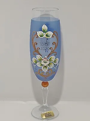 Buy Czech Republic Frosted Blue Clear Wine Glass Handpainted Raised  Toast 2000   • 20.79£