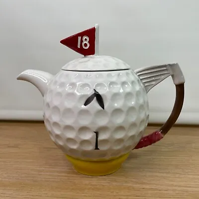 Buy Vintage Tony Wood Studio Golf Ball Themed Ceramic Tea Pot 18 Hole Flag Top • 12.97£