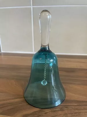 Buy Vintage Blue Hand Blown Clear Glass Bell 15cm • 6£