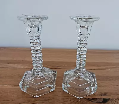 Buy A Pair Of Vintage  Clear Pressed Glass Decorative Candlesticks • 12£
