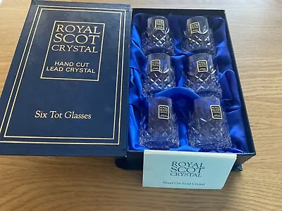 Buy New 6 Royal Scot Hand Cut Lead Crystal Tot Glasses • 15£