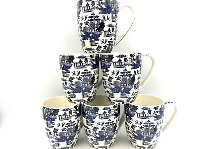 Buy Set Of 6 Blue Willow Design Aspen China Mugs • 21.99£