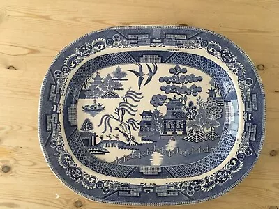 Buy Large Vintage Serving Platter Blue & White Willow Pattern Stafford • 5.99£