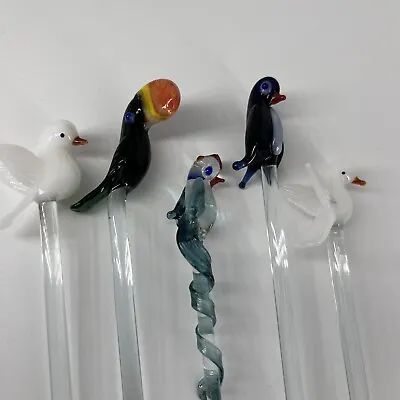 Buy Murano Art Glass Swizzle Stick Drink Stirrers Dove Toucan Penguin Parrot Birds 5 • 37.60£