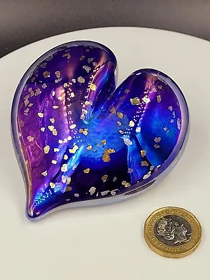 Buy Neo Art Glass Iridescent Blue Heart Glass Paperweight Ornament Valentines Gift • 20£