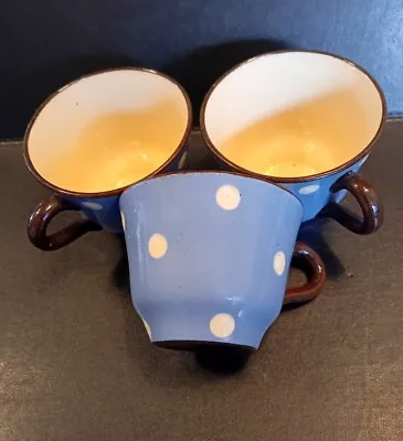 Buy Babbacombe Pottery Blue W White Spot  3 Tea Cups  Torquay Vnt • 3£