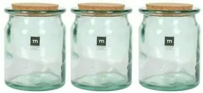 Buy 3x HAND MADE Glass Jar Bottle LARGE Cork Puchades Candle Food ROUND 1.3L16.5X12. • 17.09£