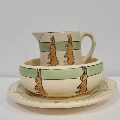 Buy Roseville Juvenile Creamware 1910 Vintage Pottery Rabbit Creamer, Plate, Bowl  • 226.32£
