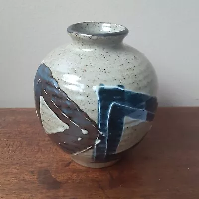 Buy 5   Pottery Glazed Vase Brown Cream Blue Mod Art Design • 18.22£