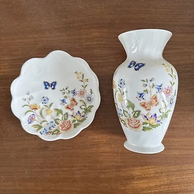 Buy Vintage Aynsley England Cottage Garden Fine Bone China Trinket Dish & Vase • 15£