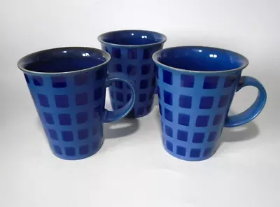 Buy 3 X Denby Reflex Grand / Large Mugs, Dark Blue Squares • 29.95£