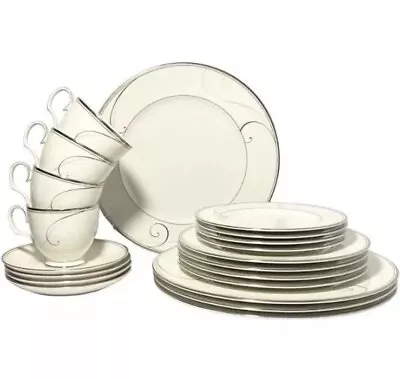 Buy Noritake “Platinum Wave” 20-Piece Porcelain Dinnerware Set, Service For 4 #9317 • 170.49£