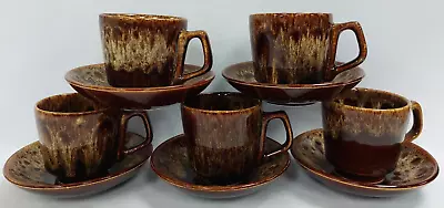 Buy Vintage Fosters Brown Cups And Saucers X5 N6 P447 • 5.95£