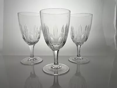 Buy Three Vintage Crystal Wine Glasses | Art Nouveau Deco | Polished Pontil • 9.99£