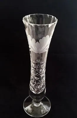 Buy Vintage Royal Brierley Crystal Bud Vase Floral Etched Cut Glass Footed Signed • 12.99£