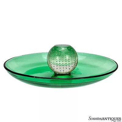 Buy Mid-Century Atomic Bullicante Green Art Glass Chip Serving Plate • 118.40£