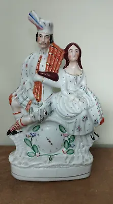 Buy Antique Victorian Staffordshire Flatback, Young Scottish Couple & Clock Face • 9.95£