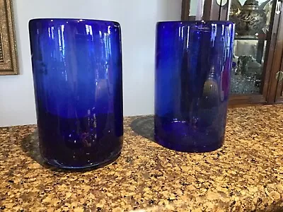 Buy Mexican Hand Blown Glassware Solid Cobalt Blue Tumbler 10 Oz. Set Of 2 NEW • 33.69£