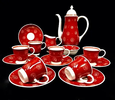 Buy Vintage Susie Cooper Coffee Set For 6 People / Red & White Swirls / Antique • 152.10£