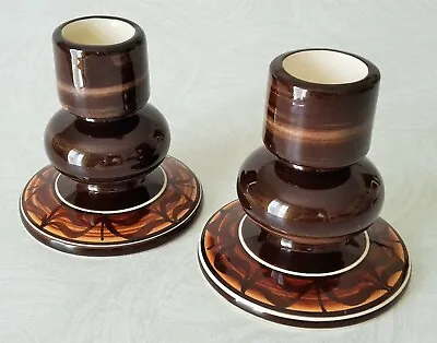 Buy Jersey Pottery Vintage Reto Hand Painted Matched Pair Large Brown Candlesticks • 14.99£
