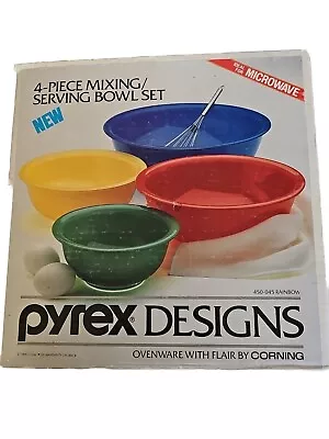 Buy PYREX Design *Ultra Rare 4 Pc Rainbow Mixing Bowl Set 1986 450-045 Corning NOS • 120.58£