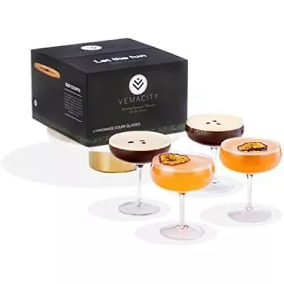 Buy Vemacity, Elegant Handmade Crystal  Coupe Cocktail Glasses- Set Of 4 NEW IN BOXA • 19.95£