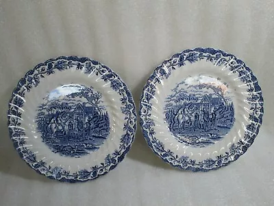 Buy 2 X Vintage Blue & White Myott Country Life , Dinner Plate • 7.97£