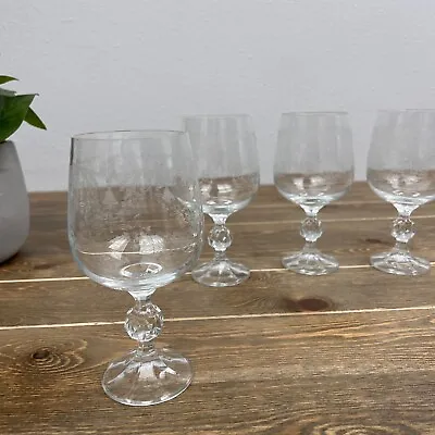 Buy 4 Bohemian Fine Crystal Cordial Glasses Lace Pattern Faceted Ball Stem Etched • 54.26£
