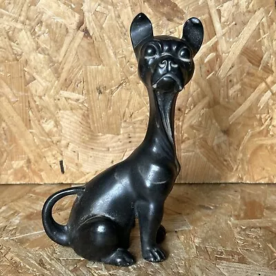 Buy Vintage Art Nouveau Black Pottery Long Neck  French Bulldog Figurine 17cm • 6.99£