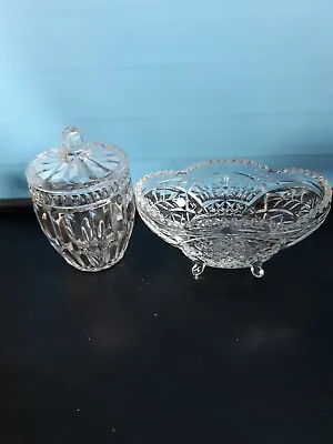 Buy Cut Glass Bowl And Cookie Jar With Lid Very Detailed Bowl Is 9x5.5 And Jar Is 5. • 5£