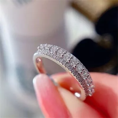 Buy Women 925 Silver Filled Ring Luxury Round Cubic Zircon Wedding Jewelry Sz 6-10 • 3.68£
